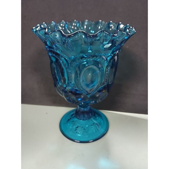 L.E. Smith Moon And Stars Colonial Blue 18 Point Crimped Compote - Picture 3 of 12